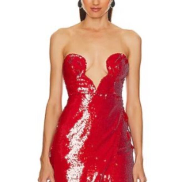 Michael Costello Red Lace Midi Dress - Picture 3 of 10